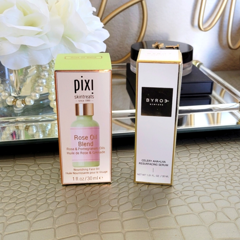 NEW Bundle Pixi Skintreats Rose Oil Blend BYROE Celery AHA+LHA Resurfacing Serum